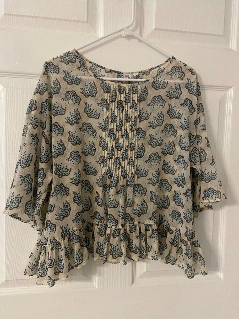 T42- UNIQLO x ANNA SUI Semi-Sheer Floral BOHO PEASANT Blouse *OVERSIZED
